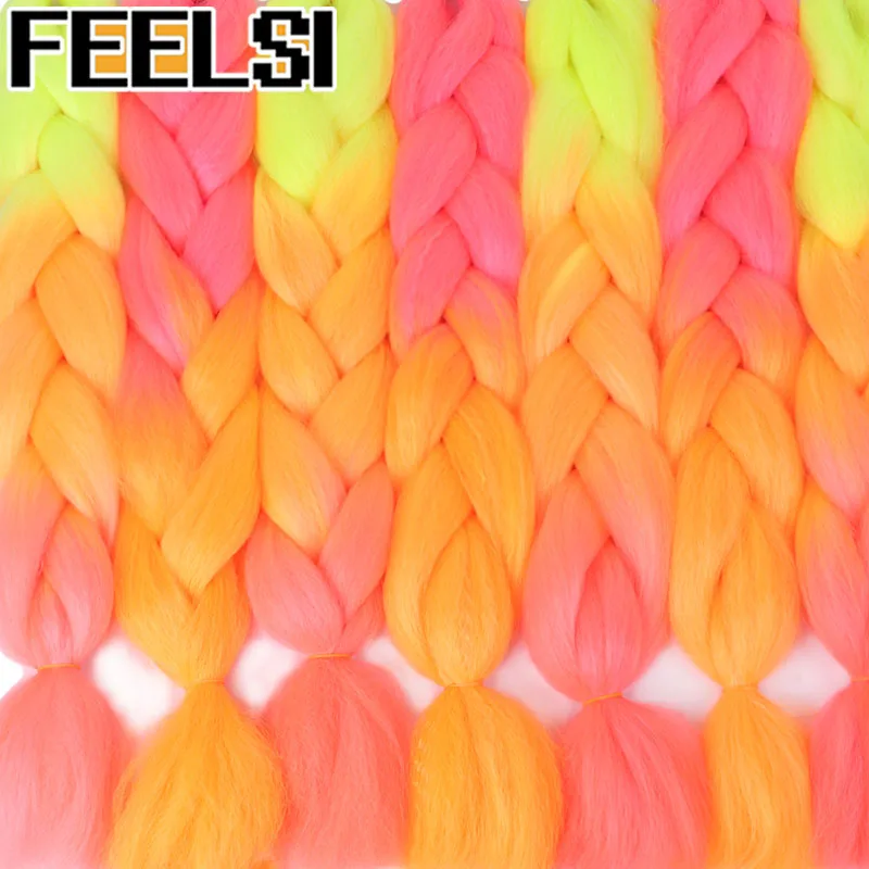 Синтетические косички для волос наращивания с эффектом омбре розовые фиолетовые
