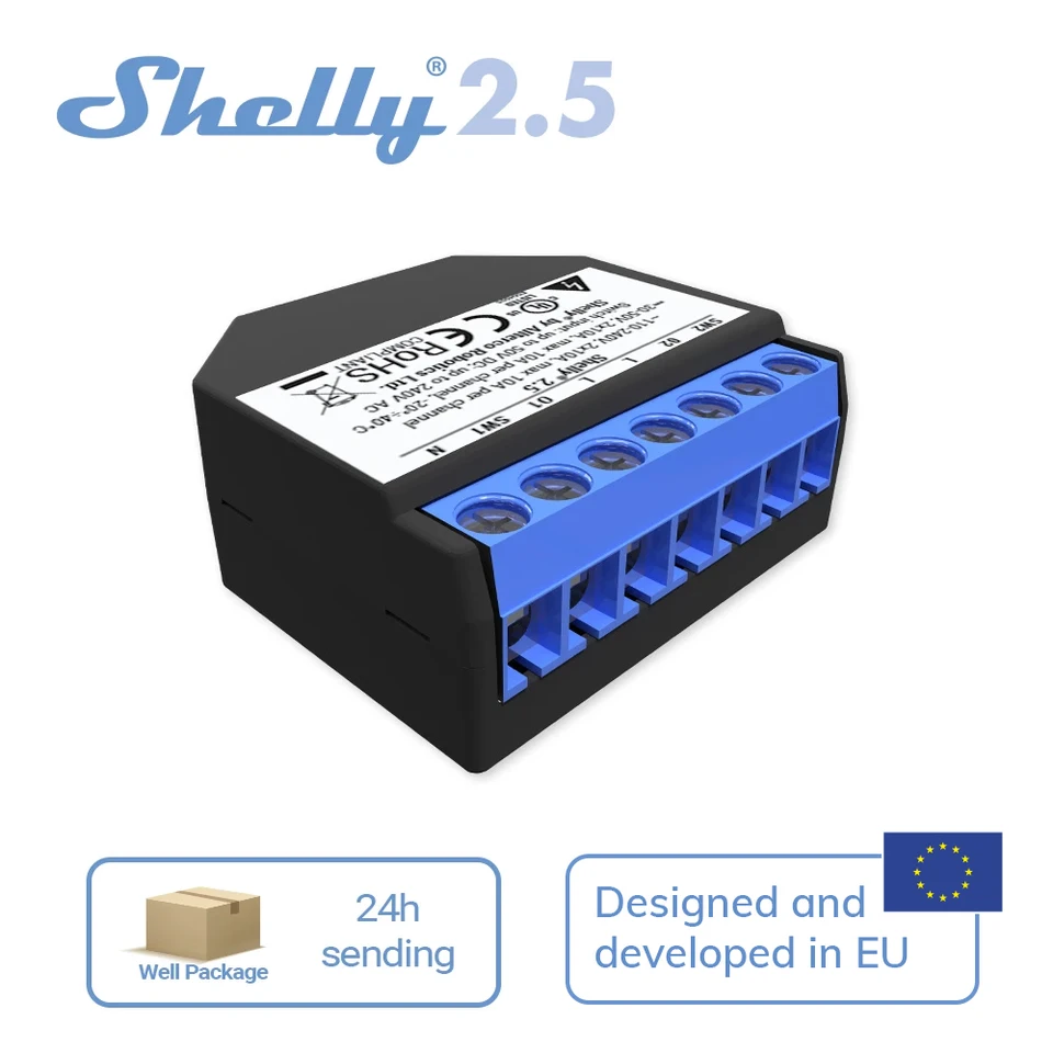 Shelly Plus 2PM WiFi & Bluetooth 2 channels Smart Relay Switch with Power  Metering Home Automation Roller Shutters Remote co
