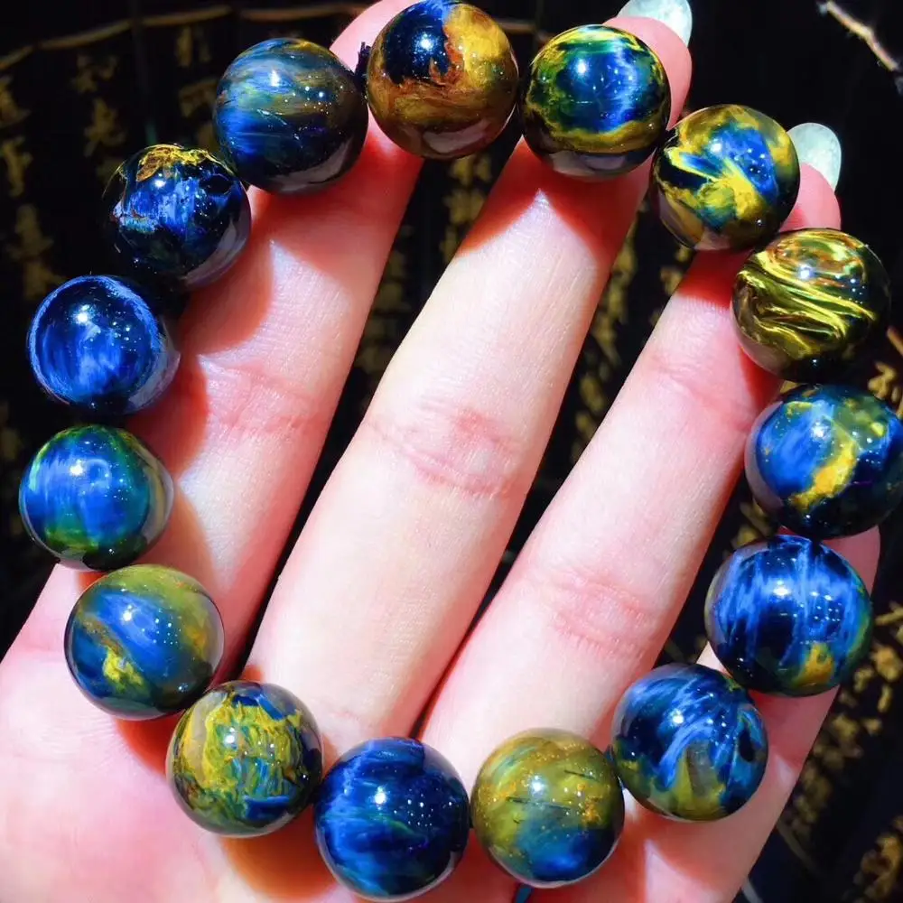 

Top 13.5mm Natural Blue Pietersite Bracelet For Woman Man Crystal Namibia Strong Firework Round Beads Energy Stone Jewelry AAAAA