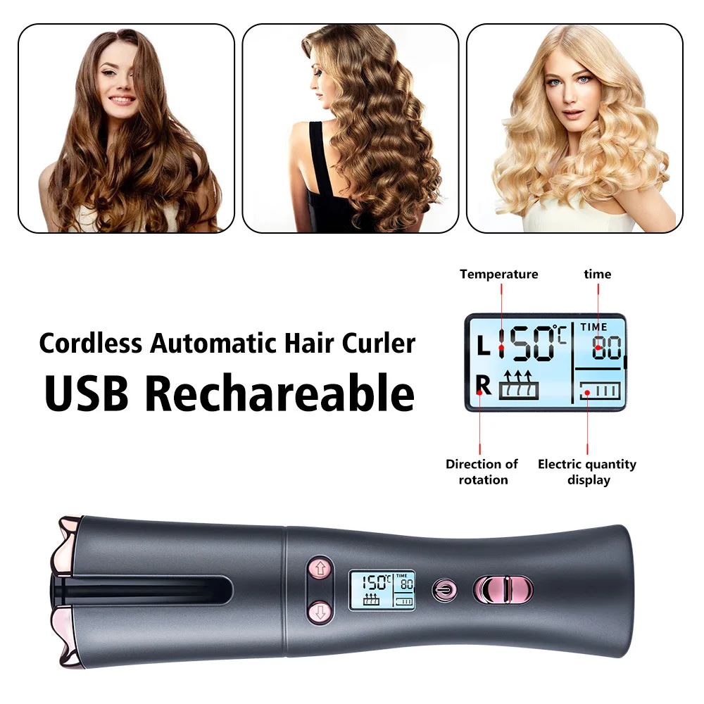 Modelador de Cabelo sem Fio Automático de Carregamento Ondulação do Cabelo Ferro com 6 Curling Configurações Temp Timer Tongs Ondas Praia Ferro Ondulação Usb & 6 carregamento usb curling ferro com 6 configurações