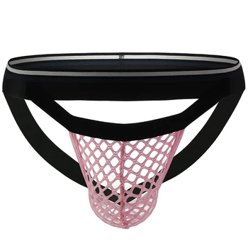 

Lingerie Mens Thong G-string Jockstrap Sexy Mesh Fishnet Hollow Out Underwear Cueca Open Butt String Homme Gay Panties Bikini