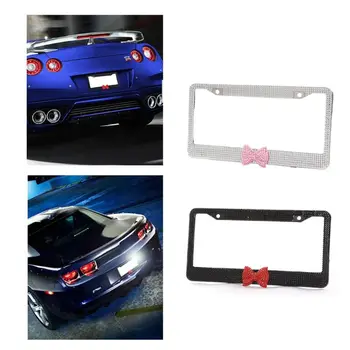 

2 Pcs Bow Tie Bling Diamond Crystal License Plate Frame Acrylic Support X7JF