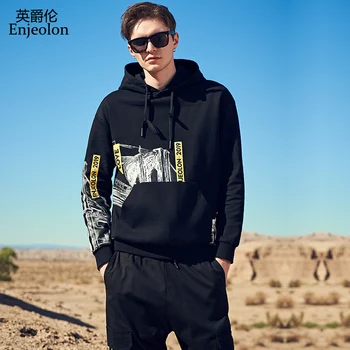 

Enjeolon Brand Men Hoodies Autumn Winter Hooded Sweatshirt Casual Print Hoodie Male Hoody Plus Size 3xl chaquetas WY144