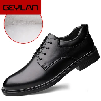

2019 New Male Dress Shoes Winter Plus Velvet Men Business Breathable Cow Leather Square Round Toe Men Casual Shoes Leather Shoes