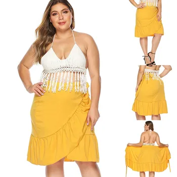 

Women Fashion Solid Ruffles Loose Bandage Beach Plus Size Irregular Skirt Юбка Skirt Юбка Женская Юбки Женские