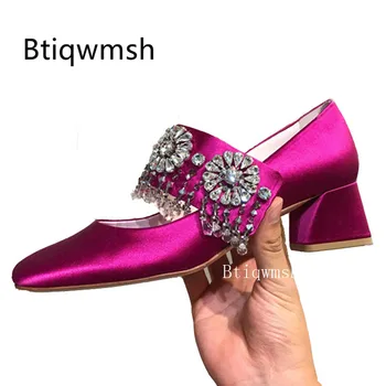 

2020 Luxury Satin Shoes Woman Round Toe Rhinestone Diamond Flower High Heel Shoes Ladies Sexy Wedding Shoes