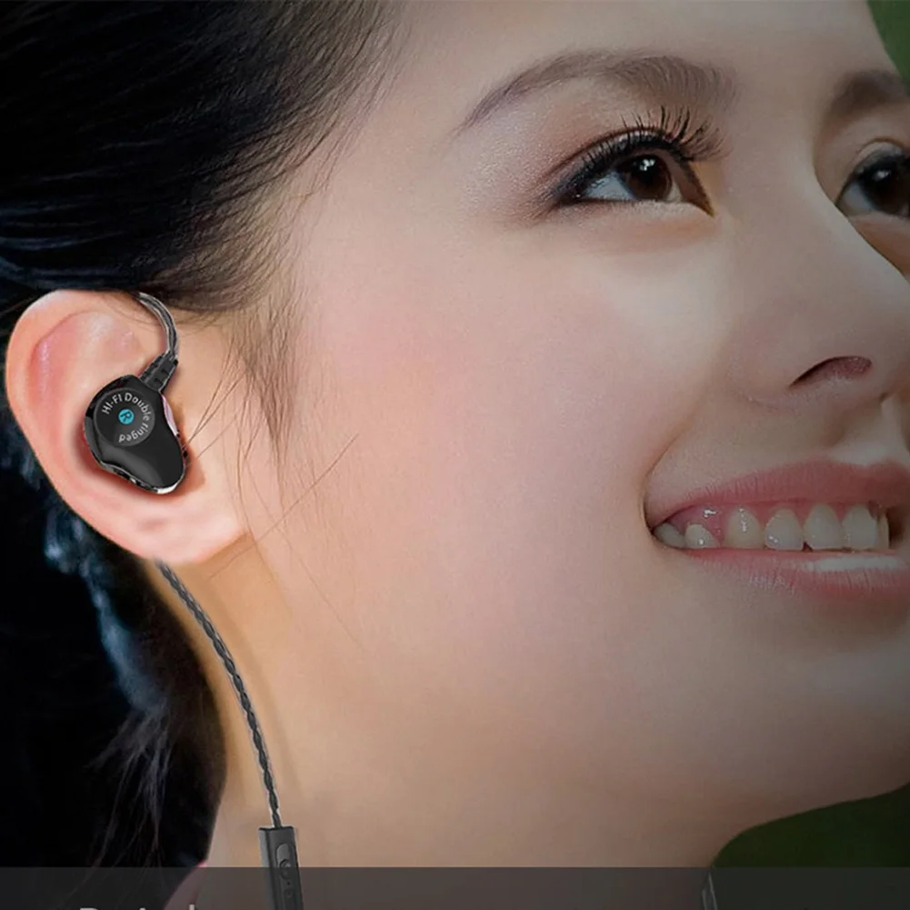 In Ear Headset Double Unit Drive Earphone 3 5mm Plug Wired Earbuds Bass Subwoofer Earphones with Mic Volume Control Earpiece