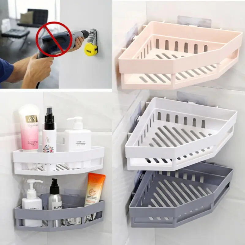 Suction Wall Triangular Shower Caddy Shelf Bathroom Corner Bath Rack Storage Holder Organizer Shelves