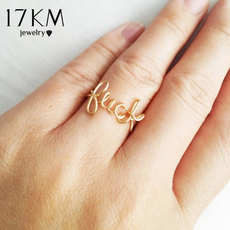 

17KM New Design Letter LUCK Ring Fashion Gold Color Rings For Women Girls Geometry Finger Rings Vintage Female Jewelry Gifts