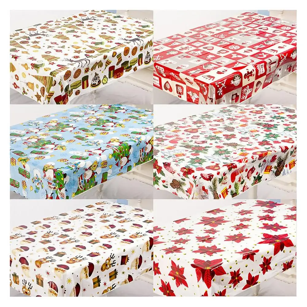 

1pcs 110*180cm Christmas Table cloth Dinner Party New Year Printed Rectangle PVC Tablecloth Christmas Table Cover Decorations