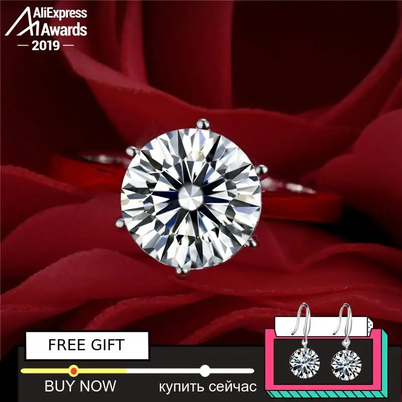 

10mm 3.6 carat round cut Diamond Ring not fake S925 sterling silver fine wedding proposal anniversary yes i do engagement
