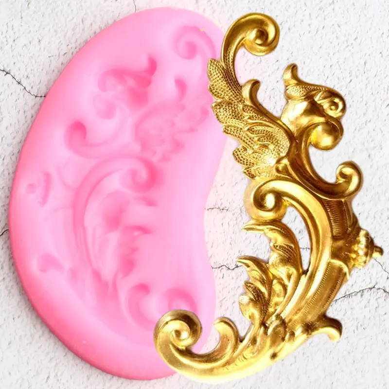 

Baroque Scroll Relief Border Silicone Molds Leaves Cupcake Topper Fondant Cake Decorating Tools Candy Chocolate Gumpaste Moulds