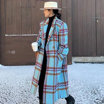 Women's edgy panel plaid  wool Coat