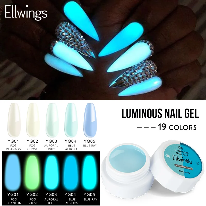 

Ellwings Glow In Dark Fluorescent Nail Gel DIY Manicure Perfect Nail Gel Polish Lighting In Night Nails Design Lacquer