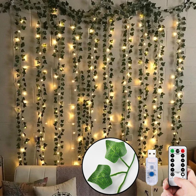 12pcs Artificial Plants LED Ivy Garland Fake Leaf Vines Room Decor Hanging For Home Wedding