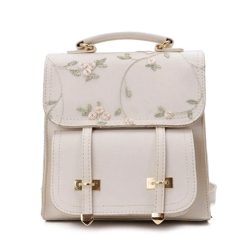 Fashion School Backpack Teenage Girls High Quality Leather Women Shoulder Bag Backpack Floral Embroidery Design Rucksack mochila