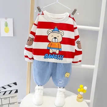 

Autumn Baby Boy Clothes Set Toddler Kids Cartoon Striped Long Sleeve Sweatshirt+Jeans Two Piece Newborn Outfit Casual Baby Suit