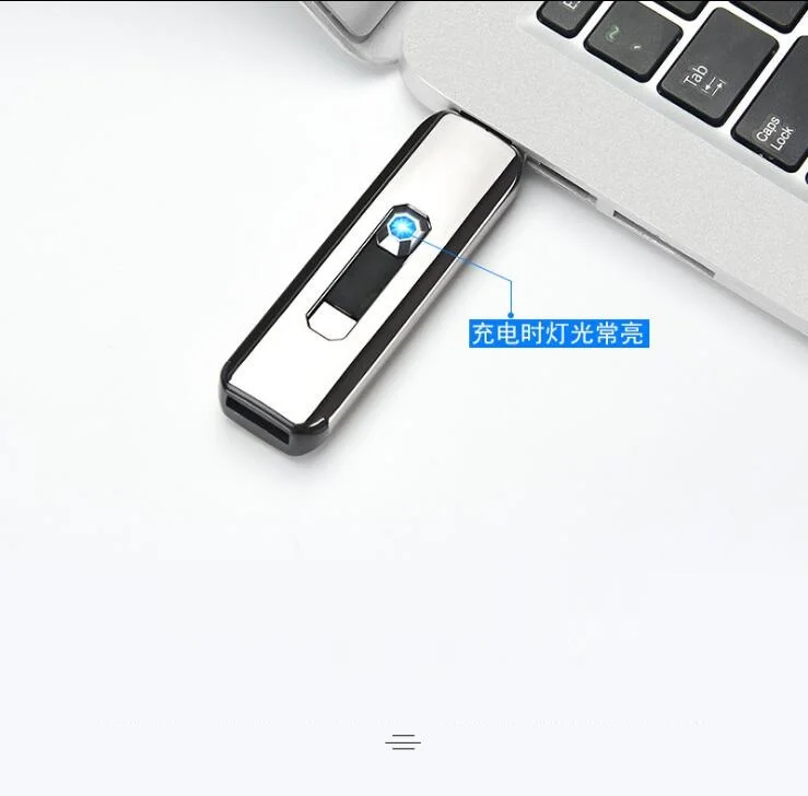 Три моста USB кнопка пуш-ап Двусторонняя зарядка Зажигалка электронная ветрозащитная Зажигалка подарочная коробка