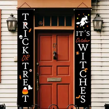 

1set Festival Porch Signs Easy Install Halloween Door Banner Party Supplies Trick Or Treat Holiday Restaurant Indoor Outdoor