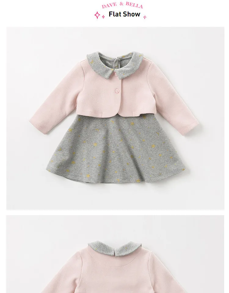 DB11979 dave bella/Осенняя модная Звездная одежда для маленьких девочек, комплекты милые детские комплекты с длинными рукавами детский костюм из 2 предметов