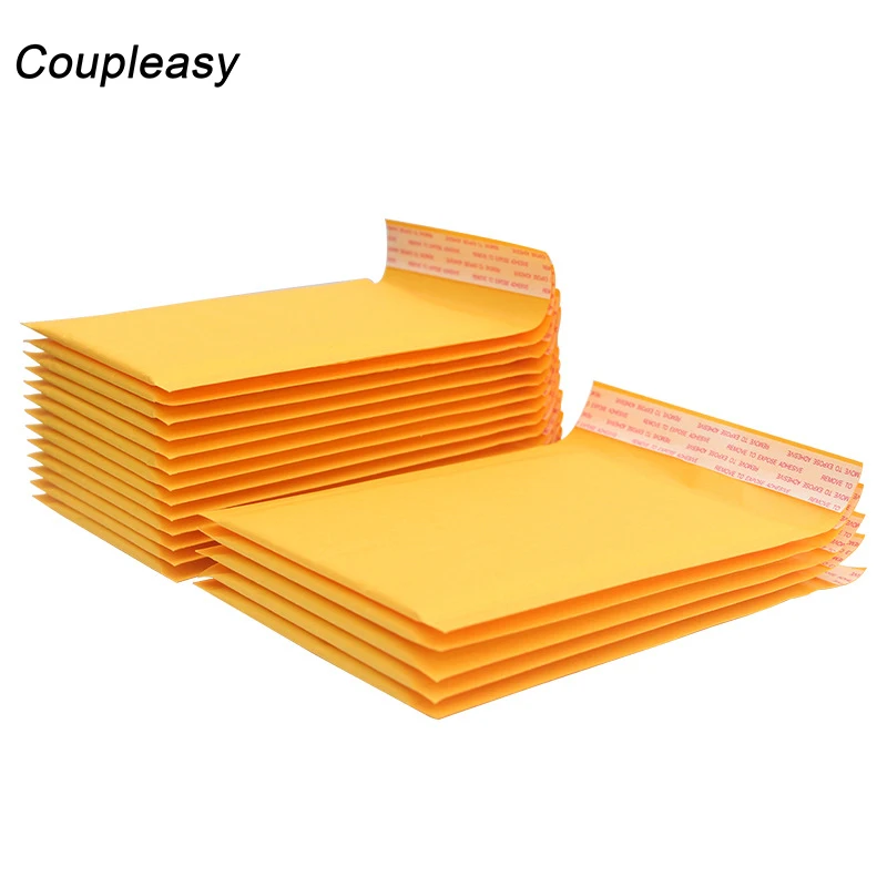 Paquete de 5 unidades de Sobres de papel Kraft con autosellado, color amarillo, con burbujas a prueba de golpes, envío en 9 tamaños