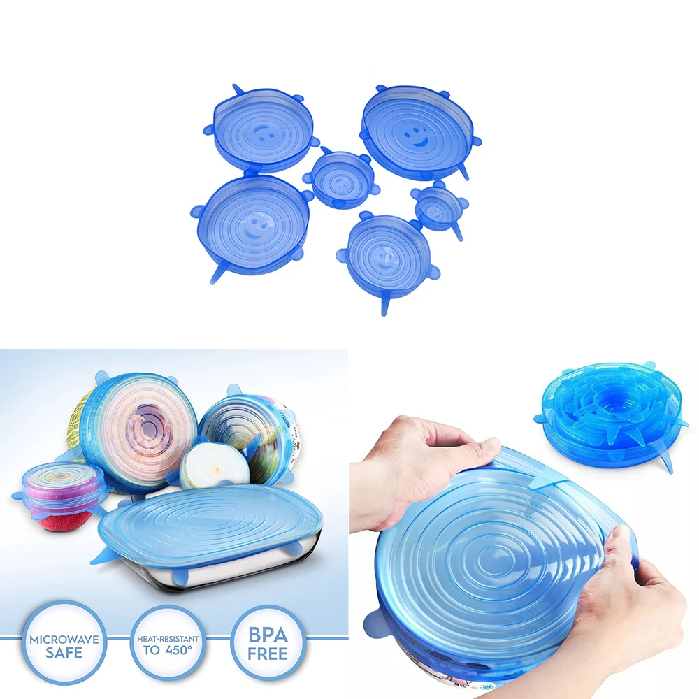 

6 Packs Silicone Stretch Lids Keeping Food Fresh Reusable Durable And Expandable Silicone Stretch And Seal Lids Bowl Covers