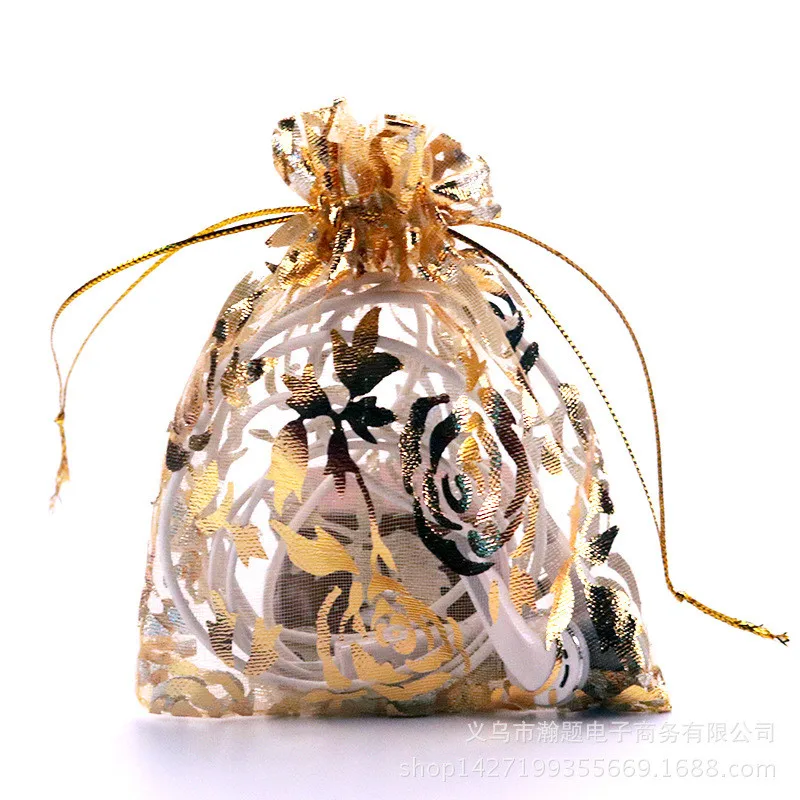 50 шт. позолоченная органза марлевые Пакеты Подарочная Упаковка Ювелирная посылка банчхол органза жемчужная сумка разноцветные розовые сумки на выбор