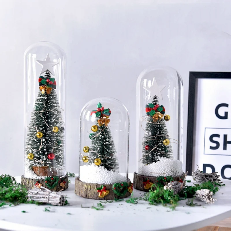 Christmas Decoration For HOme Gift Battery Operated Light Up Glass Dome With Christmas Tree Xmas Festive Indoor Room Ornaments