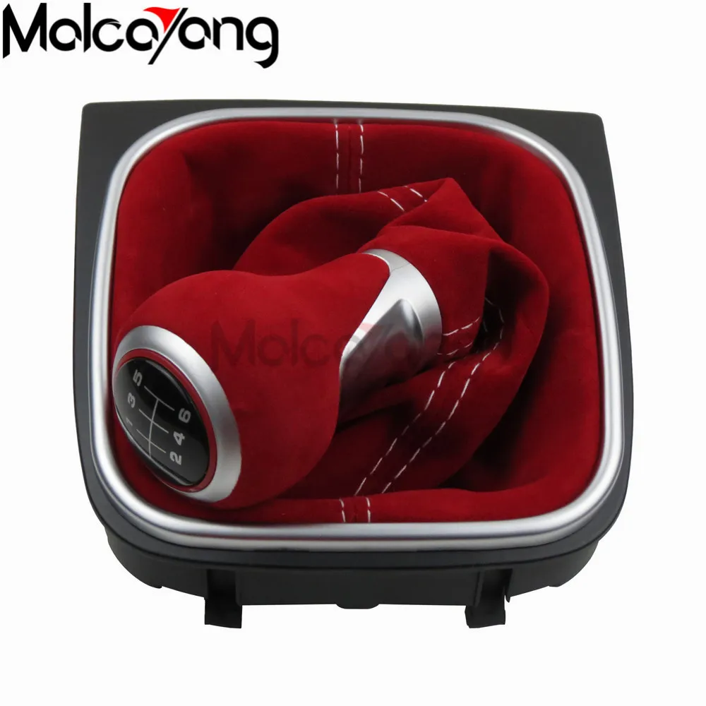 12mm Kit 5 6 Speed Suede Leather Complete Gear Shift Knob boot cover Gaiter For Volkswagen Golf