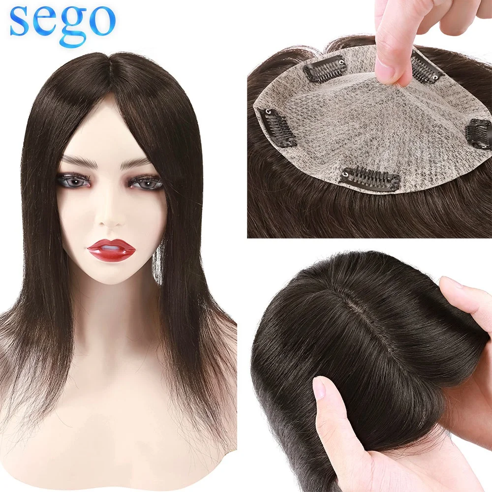 SEGO Straight 15x16cm Silk Base Human Hair Topper Hairpieces for Women 100% Natural Machine Made Toupee Hair Remy Wig