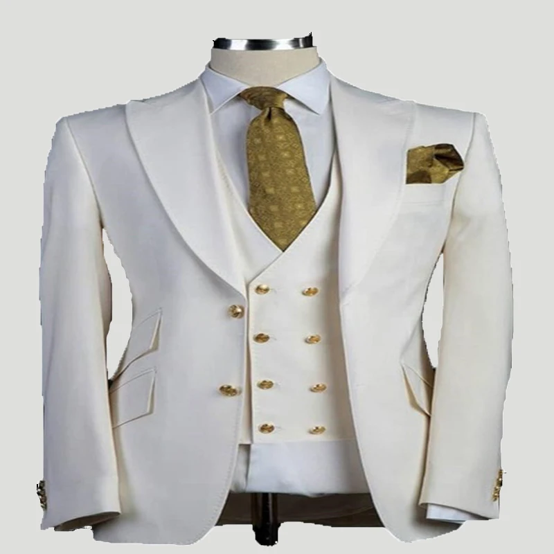 

Custom Design Groom Tuxedo Excellent Men's Wedding Coat Double Buckle Men's Business Party Suit 3 Pieces(Jacket+Pants+Vest)
