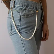 Lacteo панк хип-хоп имитация жемчуга короткая цепочка на талию для женщин модная цепочка на талию для брюк аксессуары ювелирные изделия