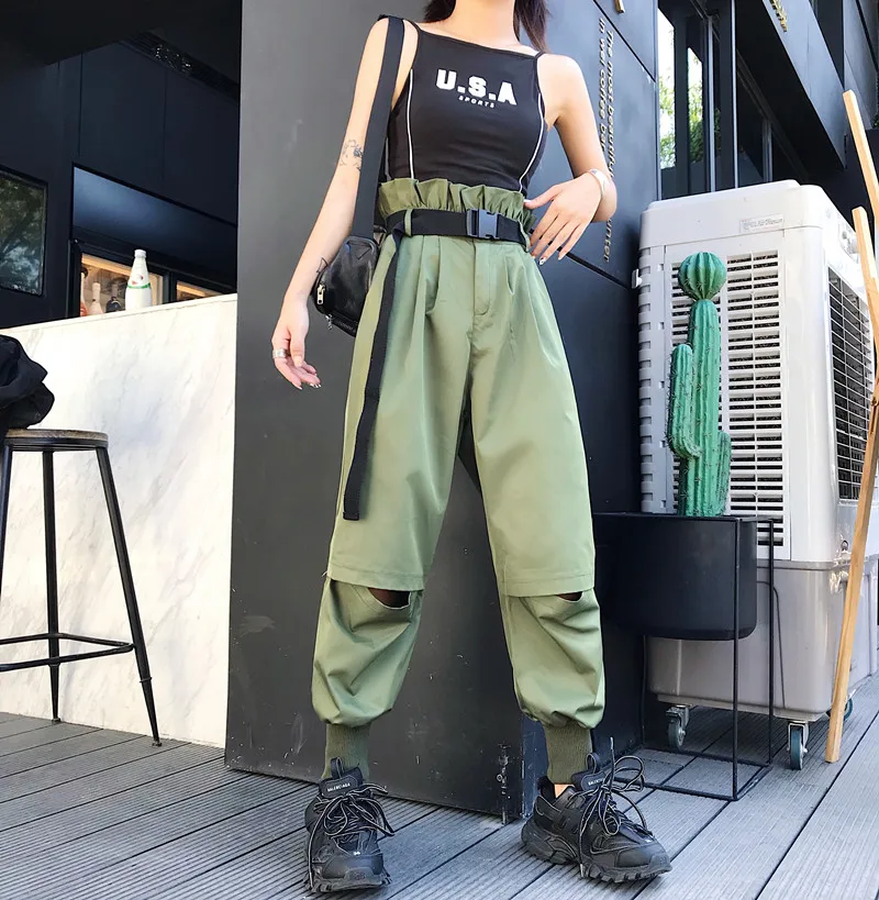 2062 army green Хит, большие карманы, брюки-карго, женские, высокая талия, свободные, уличная одежда, брюки, мешковатые, тактические, брюки, высококачественный хип-хоп, штаны для бега - Цвет: 2062 army green