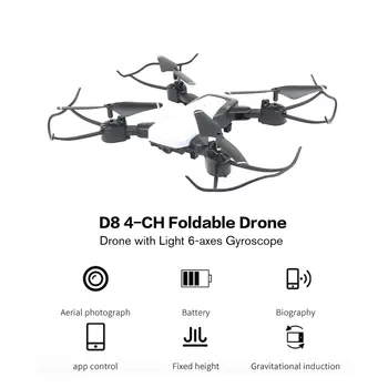 

D8 4-CH Foldable Drone HD Helicopter with Light 6-axes Gyroscope Fixed High Folding Gesture Camera Remote Control Aircraft