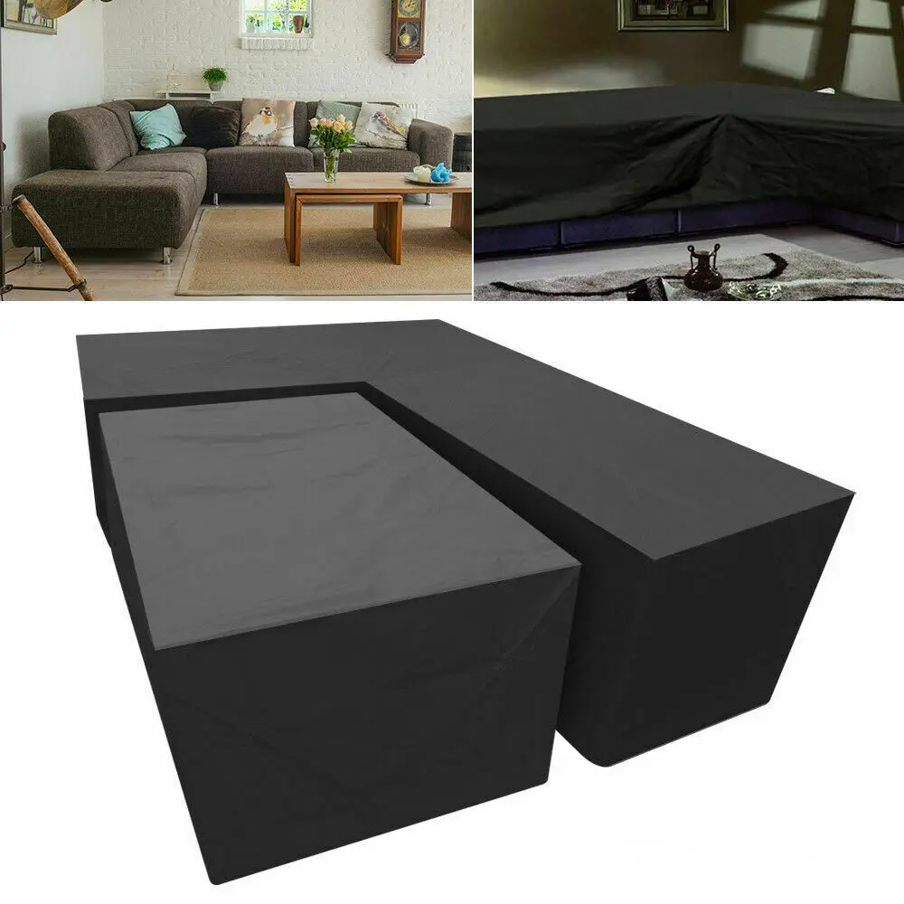 Black/Silver Outdoor Waterproof Garden Furniture Cover Rain-proof Oxford Cloth Furniture Dustproof Cover For Rattan Table Sofa