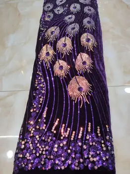 

2020 NEW african sequins tulle lace brocade jacquard fabric African embroidery corala french sequins laces fabric YYZ7873