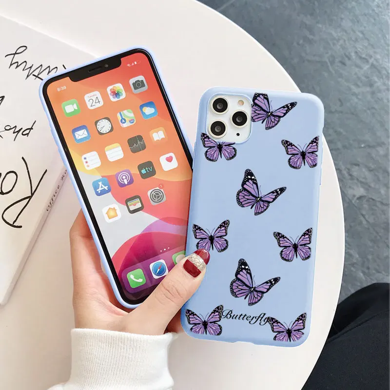 Чехол для телефона из ТПУ с изображением цветов и бабочек iPhone 11 чехлы 11Pro 12 Pro XS Max X