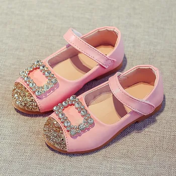 

0-6T Fashion Girls Flat Dress Party Shoes Children Toddler Kids Rhinestone PU Leather Princess Shoes