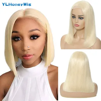 

YLHoney 13x1 613 Blonde Brazilian Straight Human Hair Bob Wigs 14 Inch Remy Short Ombre Bob Lace Front Wigs for Black Women