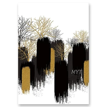 

Interior Wall Painting Design 100% Hand-painted Abstract Gold Foil Texture Trees Oil Painting Picture Wall Decor Canvas Art
