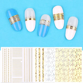 

1 Sheet Gold Silver Metal 3D Nail Stickers Self-adhesive Stripe Lines Shape Mixed Patterns Transfer Decals Nail Art Decoration