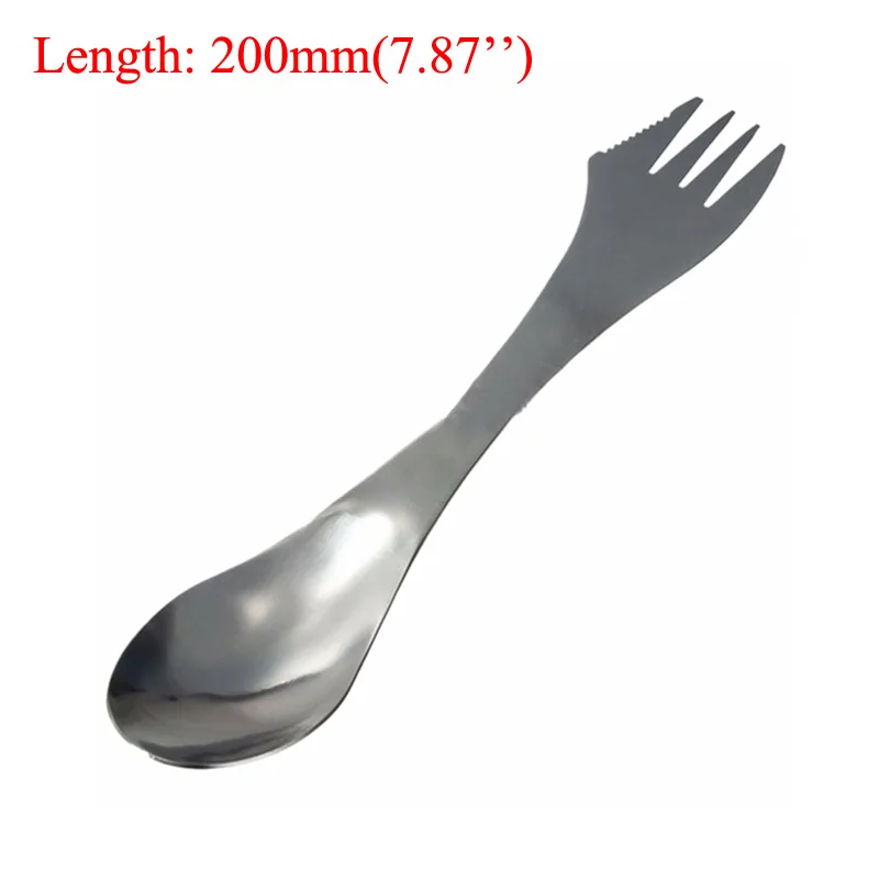 Ensemble de couverts de cuisine pliables en acier inoxydable pour pique-nique et camping, comprenant une cuillère-fourchette et une cuillère, ainsi qu'un sac à dos._voghion.com