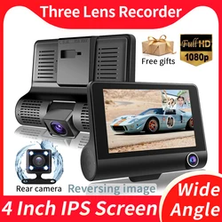 DashCam Cámara de grabación con resolución 1080P para salpicadero de coche, grabadora de vídeo DVR Full HD de 4 pulgadas, 3 lentes, 170 °, monitoreo de aparcamiento, videocámara de visión nocturna