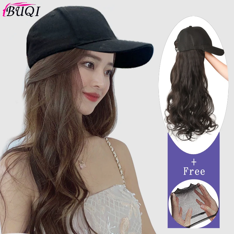 

BUQI Fashion New Long Curly/Straight Wig with Baseball Cap Wigs Heat Resistant Synthetic Natural Fake Hair Wigs for Women