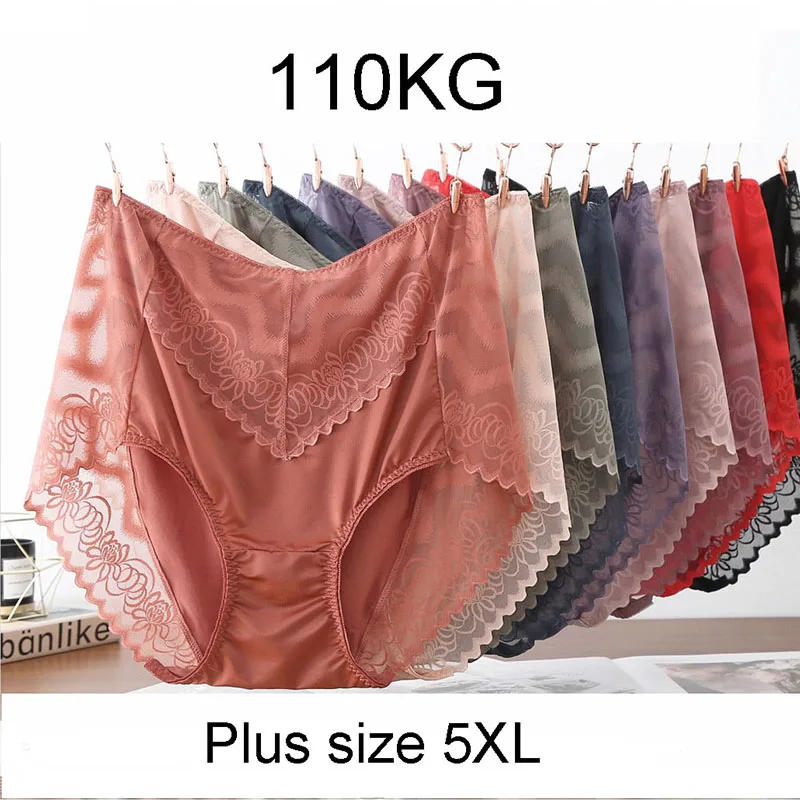 Трусы женские бесшовные кружевные с высокой талией 5XL размера плюс | Женская