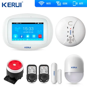 

Keru iK52 Wifi GSM Alarm APP Control Security System Burglar Intruder kit Door open reminder Smoke Sensor