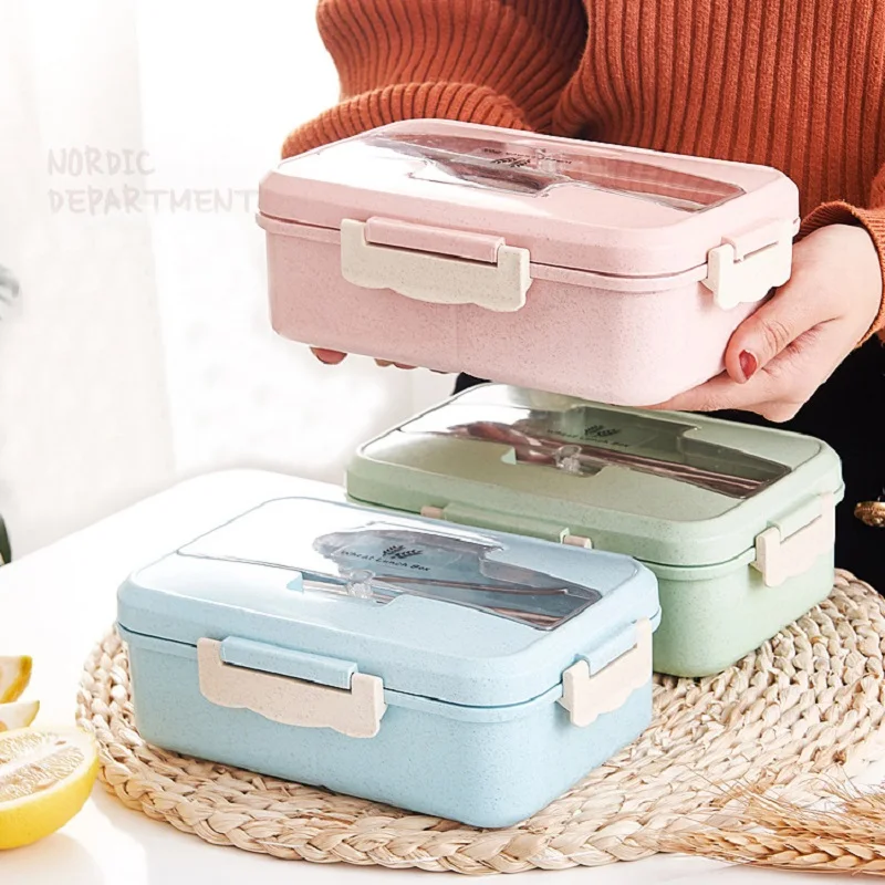 Bento Box Студенческая коробка для завтрака Пшеничная солома блюдо и здоровая посуда