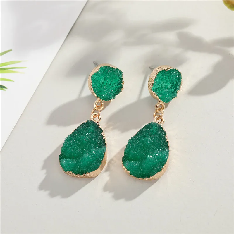 12Fashion Druzy Pink Resin Earrings Water Drop Earrings For Women Jewelry Pendientes Mujer Gifts For Women Accessories