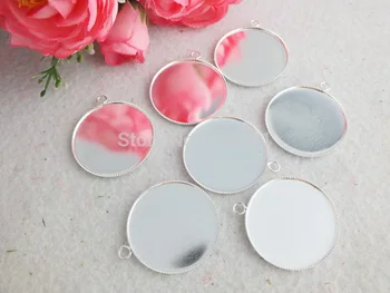 

free shipping!!! A-1465 30mm Silver Plated Round Gemstones Cameo Base Setting Pendant Jewelry Findings Accessories Components