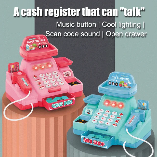 Children's Cash Register Toy Play House Baby Girl Supermarket Simulation Cash Register Set Beverage Coin Vending Machine 5